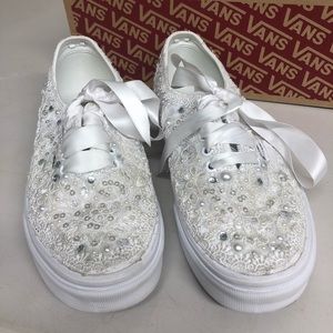 COPY - Beautiful White Wedding Vans Tennis Shoes